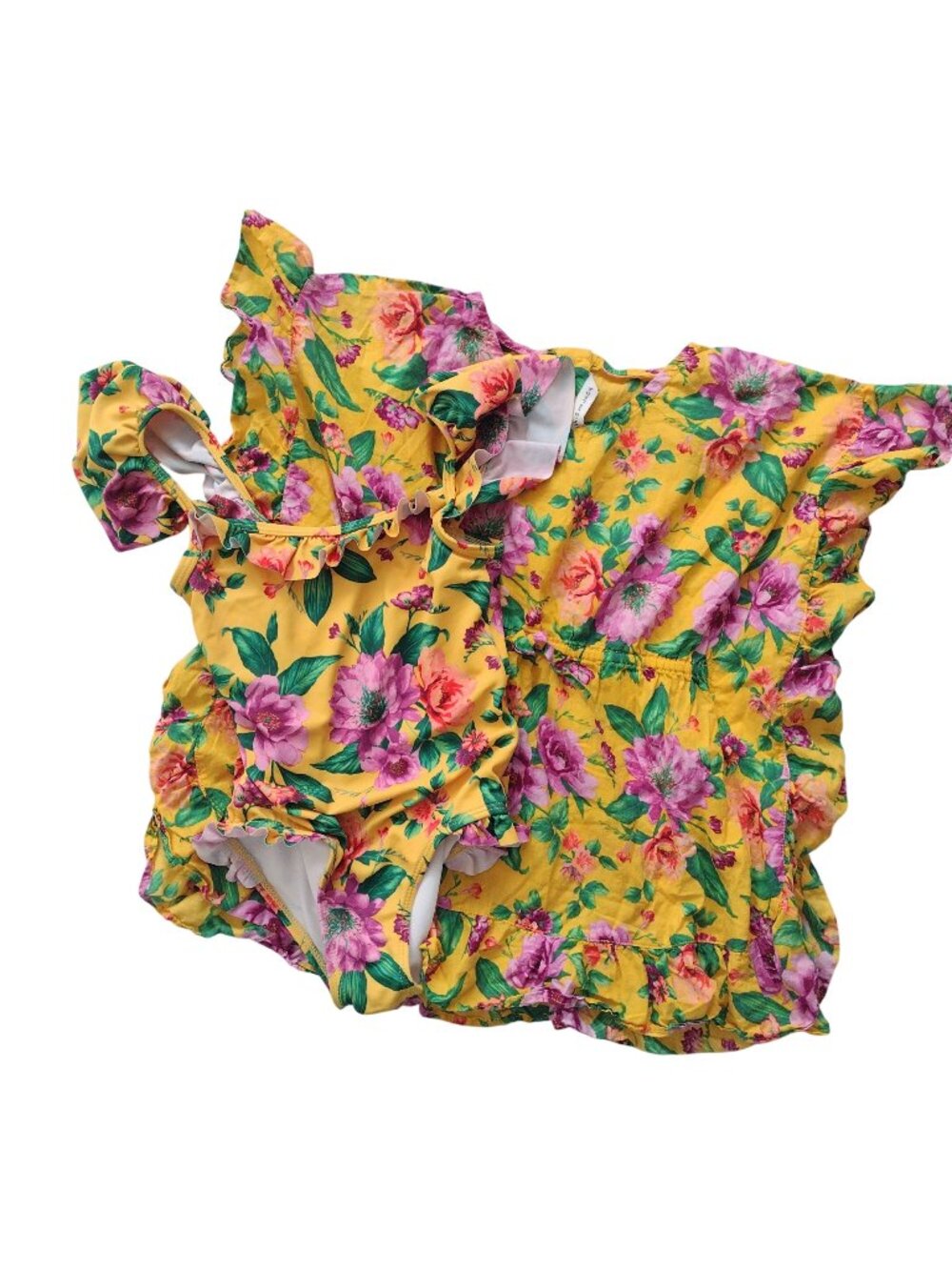 Janie & Jack Yellow Floral Swim Set 5 Girls Swimsuit Coverup 2 Piece Set